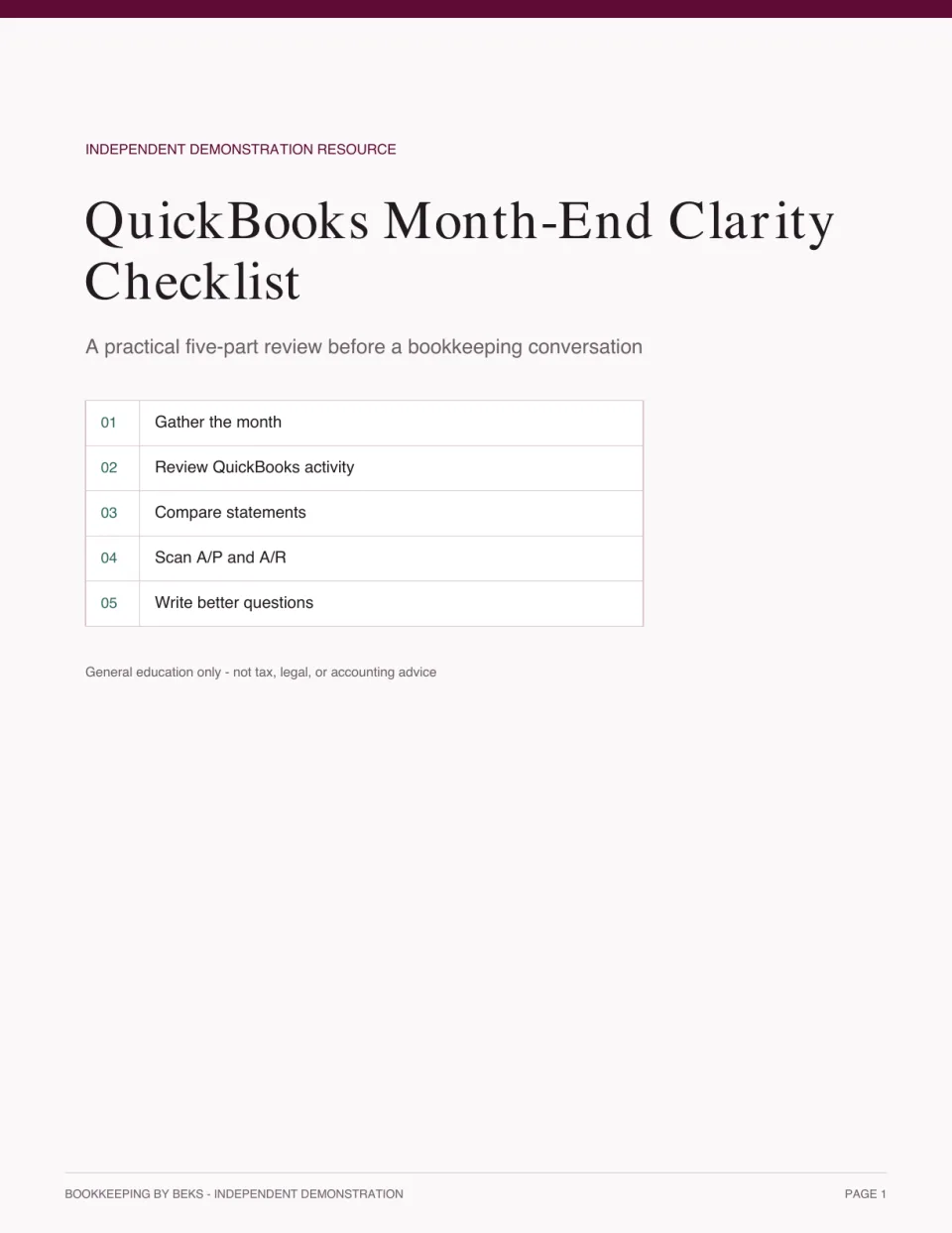 Cover of the QuickBooks Month-End Clarity Checklist.